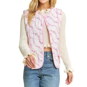 Floral Pink Quilted Vest with pink bow accents Sweet Generis Medium Coquette
